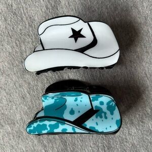 NEW Western Cowboy Hat Hair Claw Clips Tye Dye Blue & White W/Black Star (2pcs)